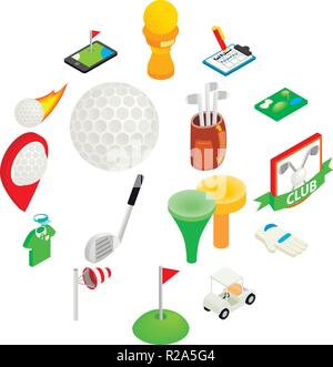 Golf isometric 3d icon set isolated on white background Stock Vector