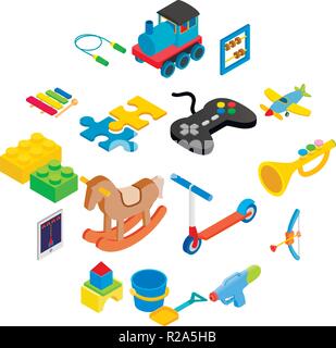 Isometric vector robot toys on white background. Set of robots and ...