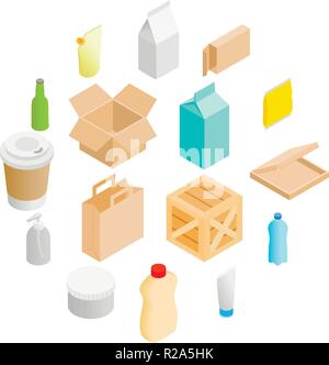 Packaging isometric 3d icons set isolated on white background Stock Vector