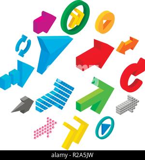 Arrow sign isometric 3d icons set isolated on white background Stock Vector