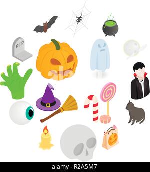 Halloween isometric 3d icons set isolated on white background Stock Vector