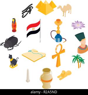 Egypt isometric 3d icons isolated on white background Stock Vector