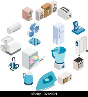 Home appliances icons in isometric 3d style isolated on white Stock Vector