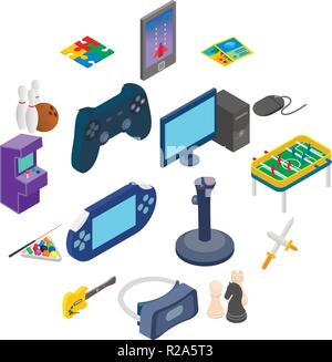 Games icons set in isometric 3d style isolated on white Stock Vector