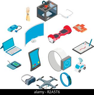 New technology icons set in isometric 3d style isolated on white Stock Vector