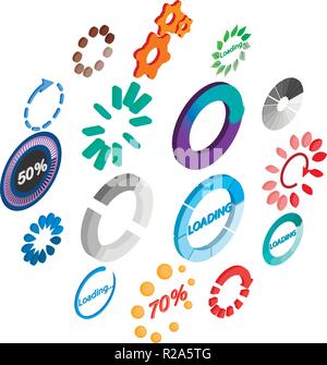 Loading icons set in isometric 3d style isolated on white Stock Vector