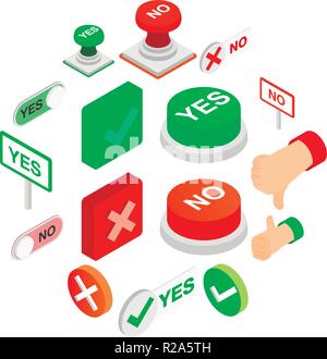 Check mark Yes and No icons set in isometric 3d style Stock Vector