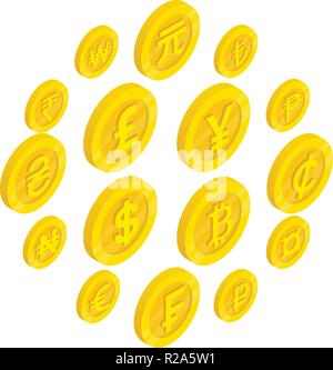 Currency icons set in isometric 3d style isolated on white Stock Vector