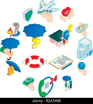 Insurance Icons set in isometric 3d style isolated on white background Stock Vector
