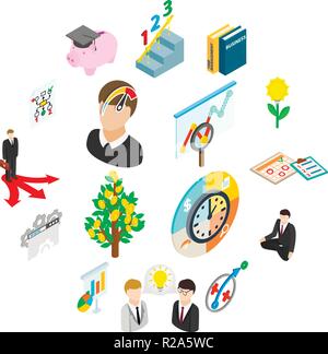Business planning icons set in isometric 3d style isolated on white Stock Vector
