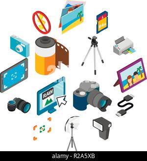 Photography icons set in isometric 3d style isolated on white Stock Vector