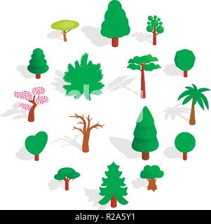 Tree icons set in isometric 3d style isolated on white background Stock Vector