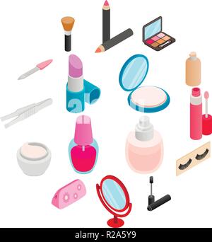 Cosmetic icons set in isometric 3d style isolated on white background Stock Vector