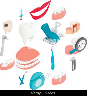 Dental set icons in isometric 3d style on a white background   Stock Vector
