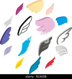 Wings icons set in isometric 3d style isolated on white Stock Vector