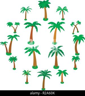 Palm tree icons set in isometric 3d style isolated on white Stock Vector
