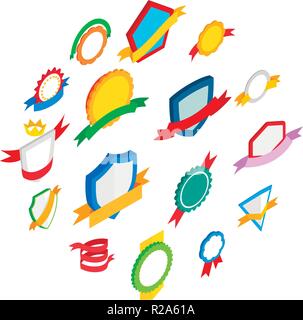 Badges icons set in isometric 3d style isolated on white background Stock Vector