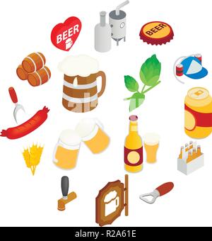 Beer icons set in isometric 3d style isolated on white Stock Vector