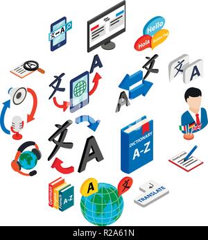 Translator icons set in isometric 3d style on a white background Stock Vector