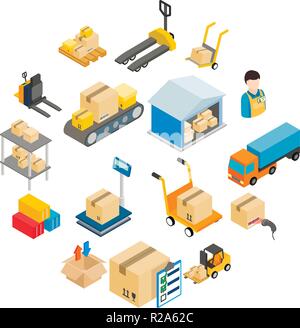 Warehouse logistic storage icons set in isometric 3d style on a white background  Stock Vector