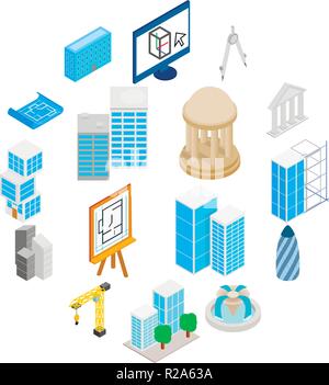 Architecture Icons set in isometric 3d style isolated on white background Stock Vector