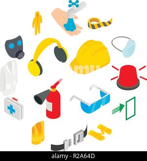 Safety icons set in isometric 3d style on a white background Stock Vector