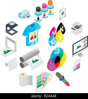 Printing icons set in isometric 3d style on a white background Stock Vector