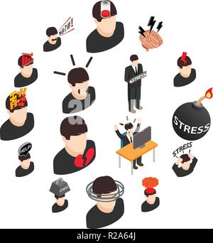 Stress icons in isometric 3d style on a white background Stock Vector