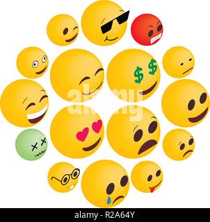 Emoticon icons set in isometric 3d style on a white background Stock Vector