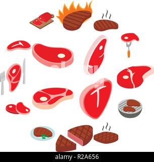 Steak icons set in isometric 3d style on a white background Stock Vector
