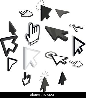 Mouse pointer icons set in isometric 3d style on a white background Stock Vector