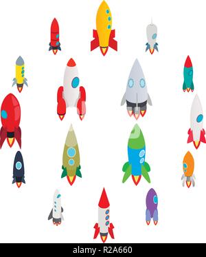 Rocket icons set in isometric 3d style on a white background Stock Vector