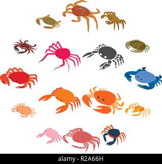Crab icons set in isometric 3d style isolated on white background Stock Vector