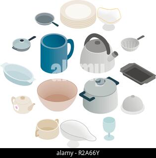 Pastry set icons in isometric 3d style isolated on white background Stock Vector