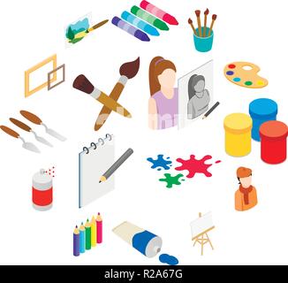 Art icons set in isometric 3d style isolated on white background Stock Vector