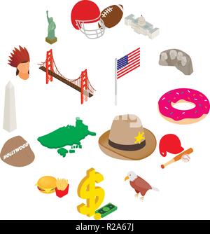 Usa icons set in isometric 3d style isolated on white background Stock Vector