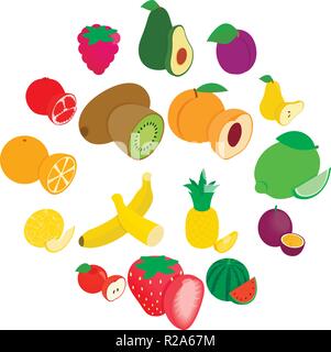 Fruit icons set in isometric 3d style isolated on white background Stock Vector