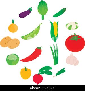 Vegetables icons set in isometric 3d style isolated on white background Stock Vector