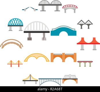 Bridge icons set in flat style isolated on white background Stock Vector