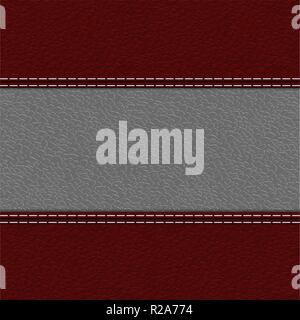 Red leather texture with white stitching Stock Vector