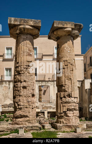 Greek Doric Temple columns, 6th century BC, in Taranto, Apulia, Italy Stock Photo