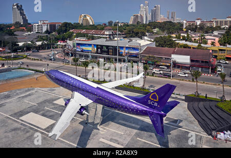Aerial view of Pattaya City and the forecourt with feature airplane at Terminal 21 shopping mall Thailand Southeast Asia Stock Photo