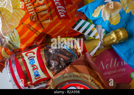 Snacks in a big pile on a table. Stock Photo