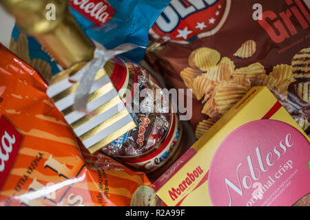Snacks in a big pile on a table. Stock Photo