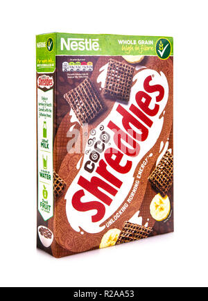 SWINDON, UK - NOVEMBER 18, 2018: Coco Shreddies made by Nestle on a white background Stock Photo