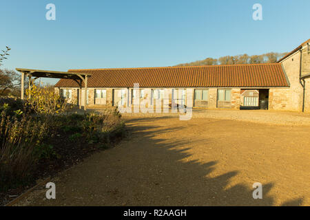 Folly Farm Centre near Bristol, view of one of the accommodation areas Stock Photo