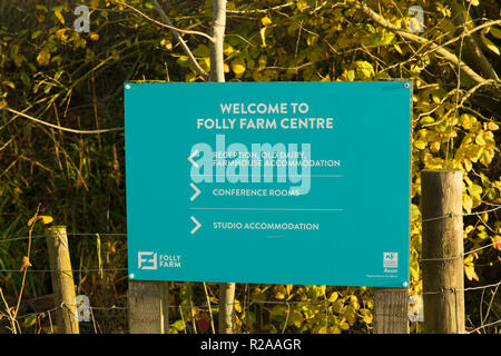 Folly Farm Centre near Bristol, sign directing visitors to accommodation and conference areas Stock Photo