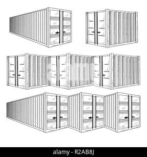 Sketch different containers. Hand drawn vector set. Stock Vector