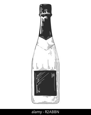 Sketch bottle for wine isolated on white background. Vector illustration Stock Vector