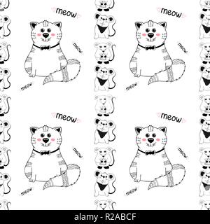 Seamless pattern with cute cat and funny mice. Vector Stock Vector